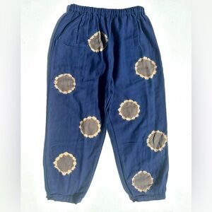 Sou Sou Blue Polka Dot Tie-Dye Cotton Monpe Japanese Work Cropped Pants, S